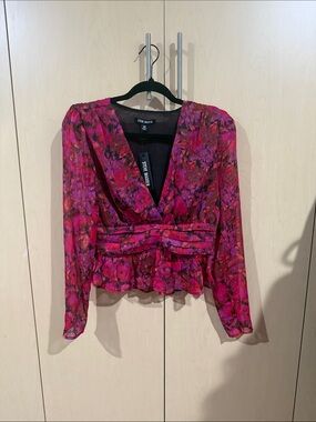 Steve Madden Fuchsia Floral Wrap Peplum Blouse